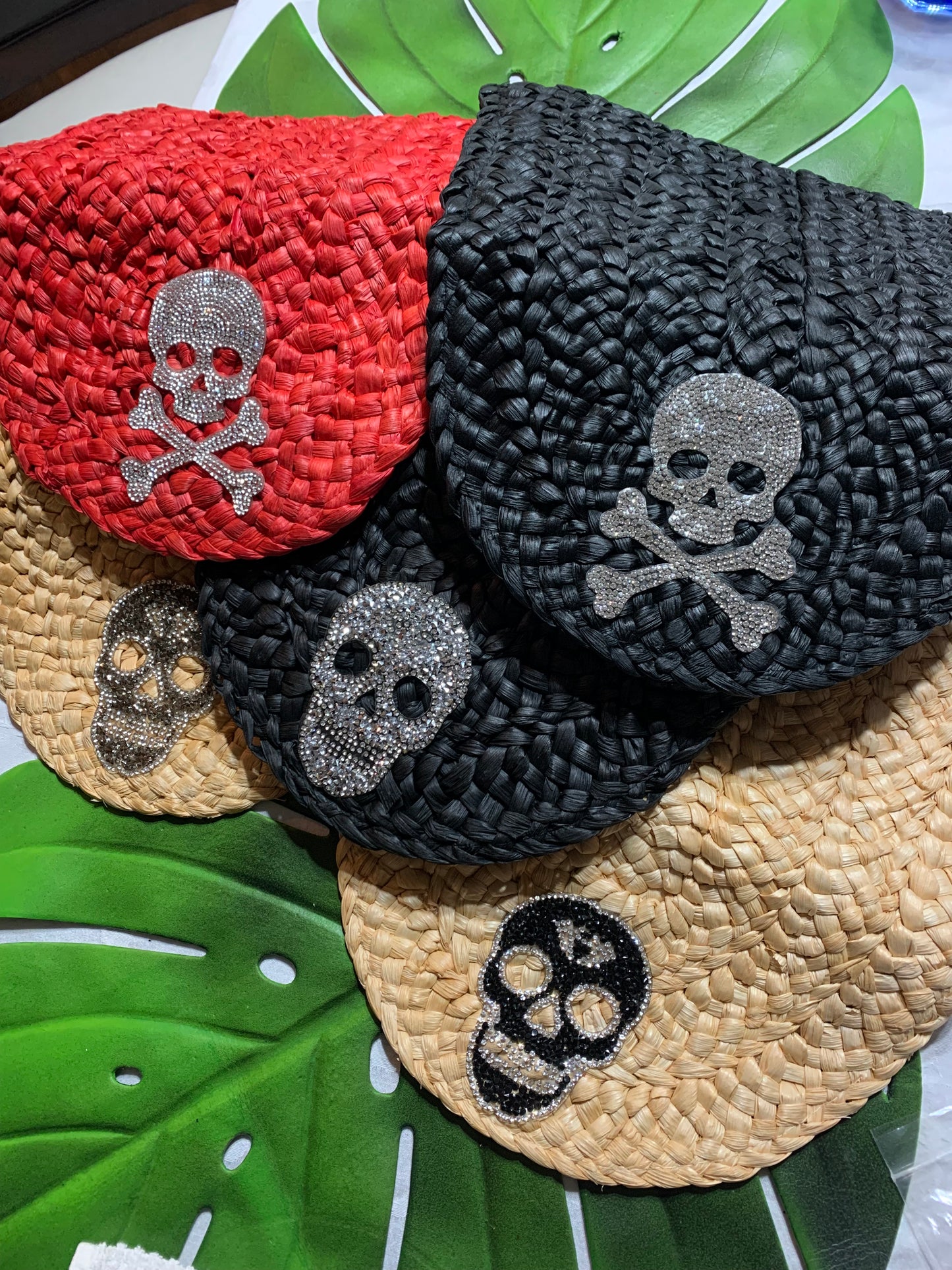 Straw Clutch with Crystal Skull  (No strap)| Erika Williner Designs