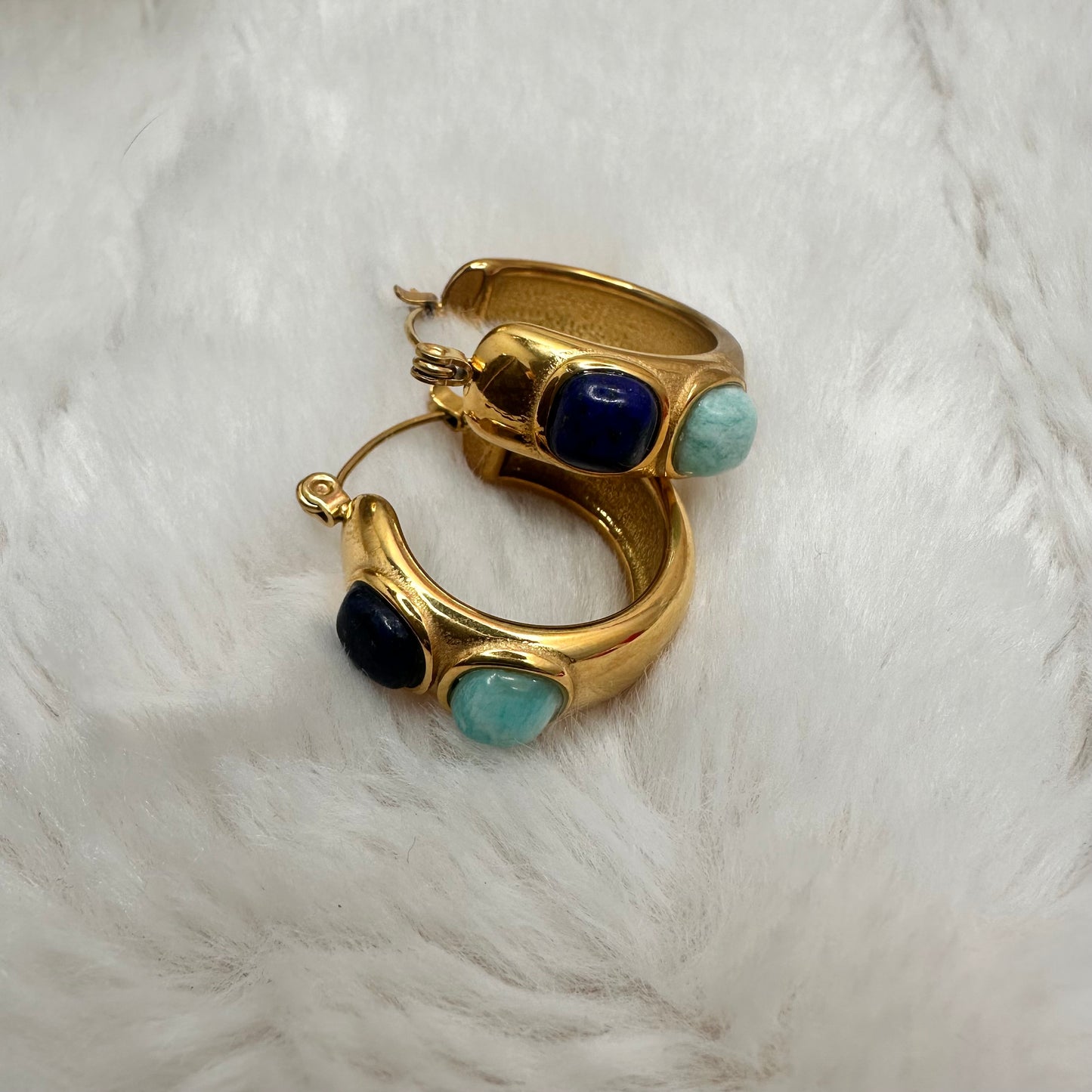 Stainless Steel Chunky Hoops with Lapis and Turquoise | Erika Williner Designs