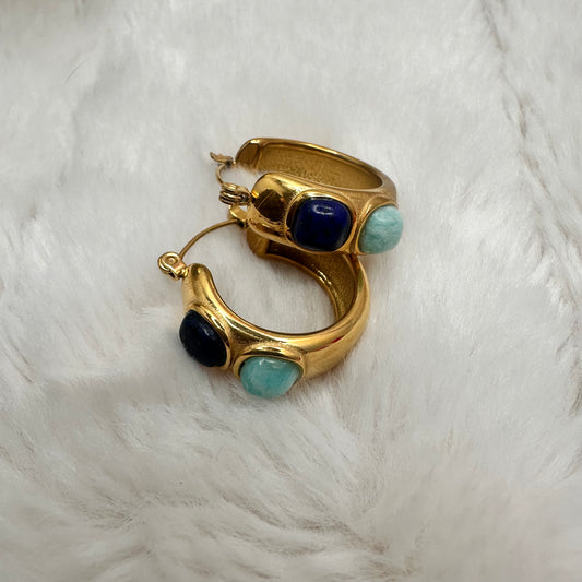 Stainless Steel Chunky Hoops with Lapis and Turquoise | Erika Williner Designs