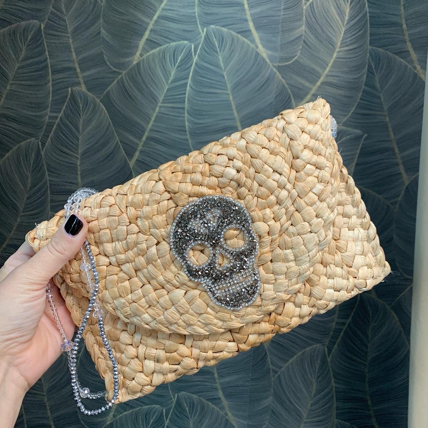 Straw Clutch with Crystal Skull  (No strap)| Erika Williner Designs