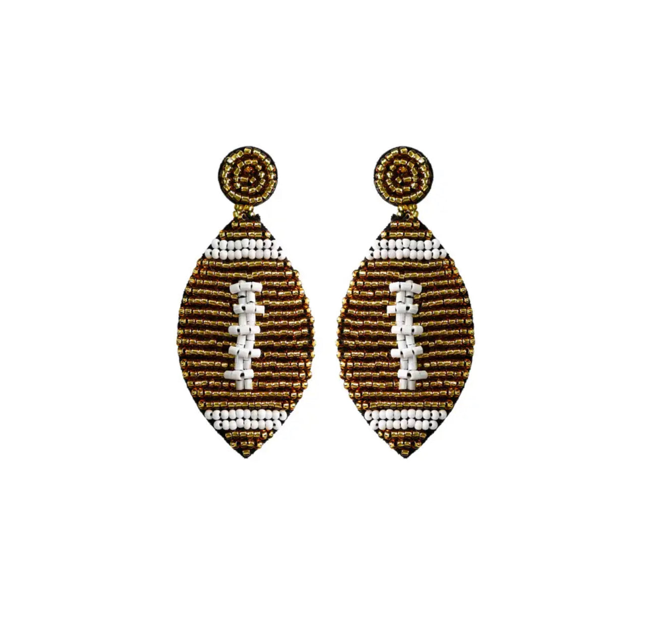 Gold and white Football beaded earring