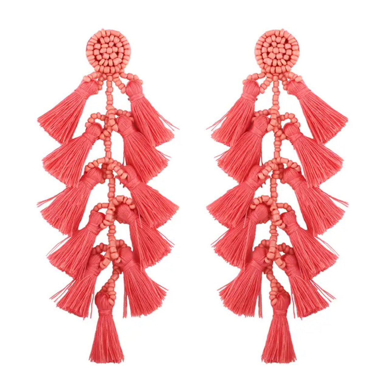 coral tassel rope earrings