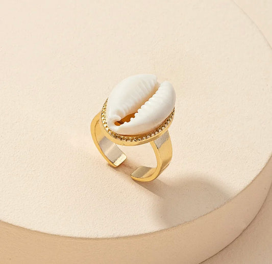 Real Cowry Shell over a Gold Plated Ring