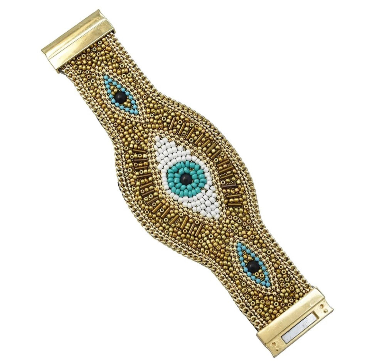 Evil Eye Beaded Bracelet Cuff with Magnetic Closure