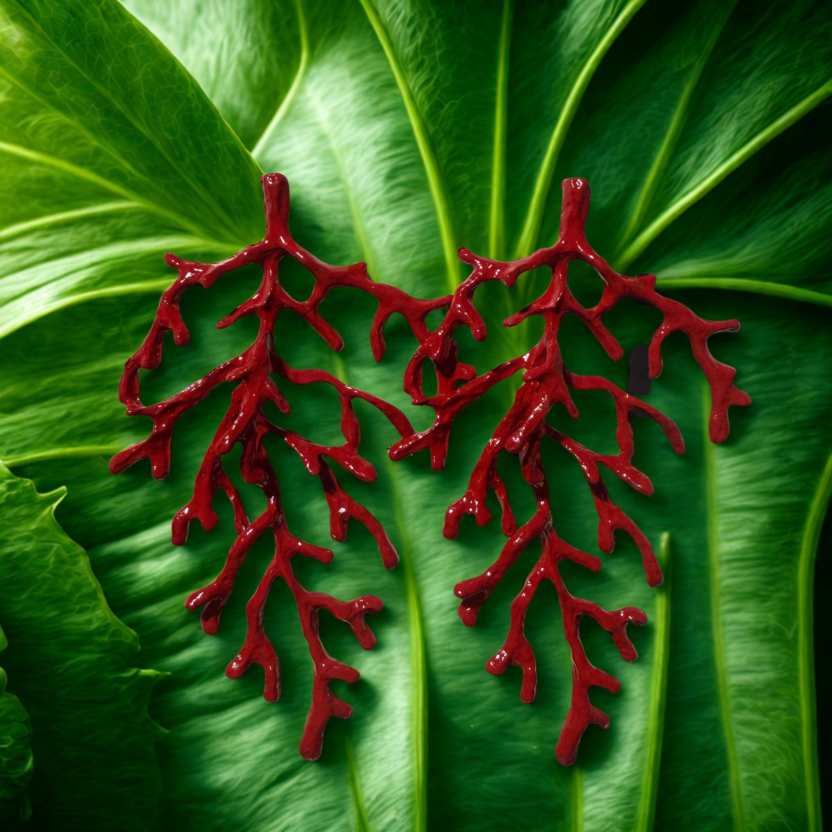 Red enamel single branch of coral earrings | Erika Williner Designs