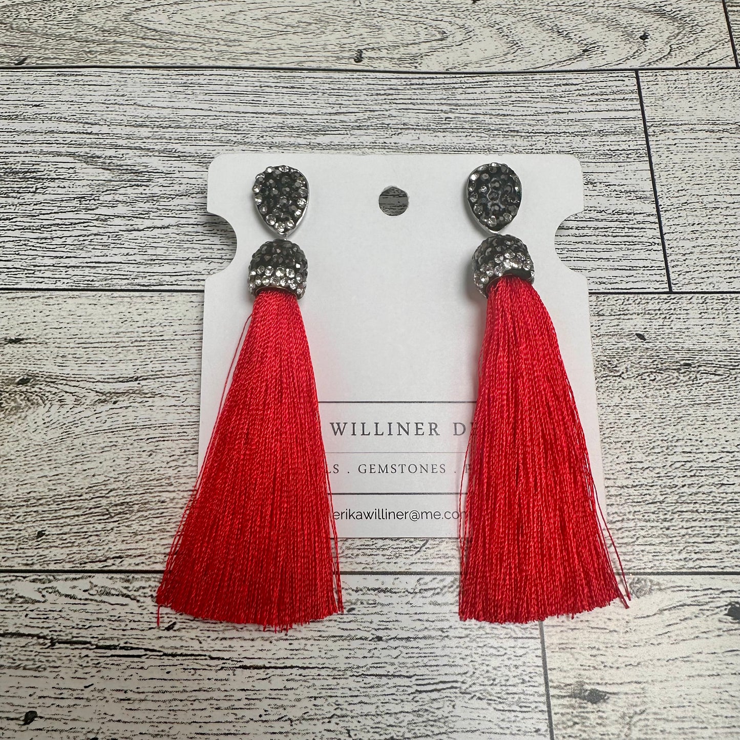 Pave embellished post earrings with silk tassel 230-14 | Erika Williner Designs