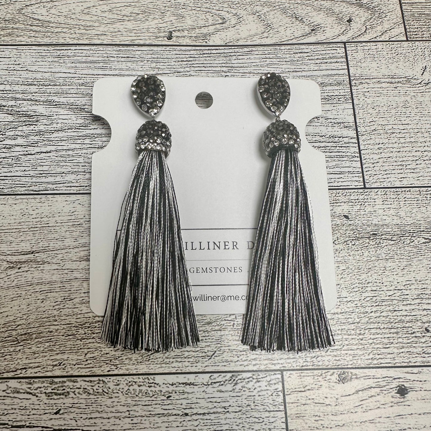 Pave embellished post earrings with silk tassel 230-14 | Erika Williner Designs