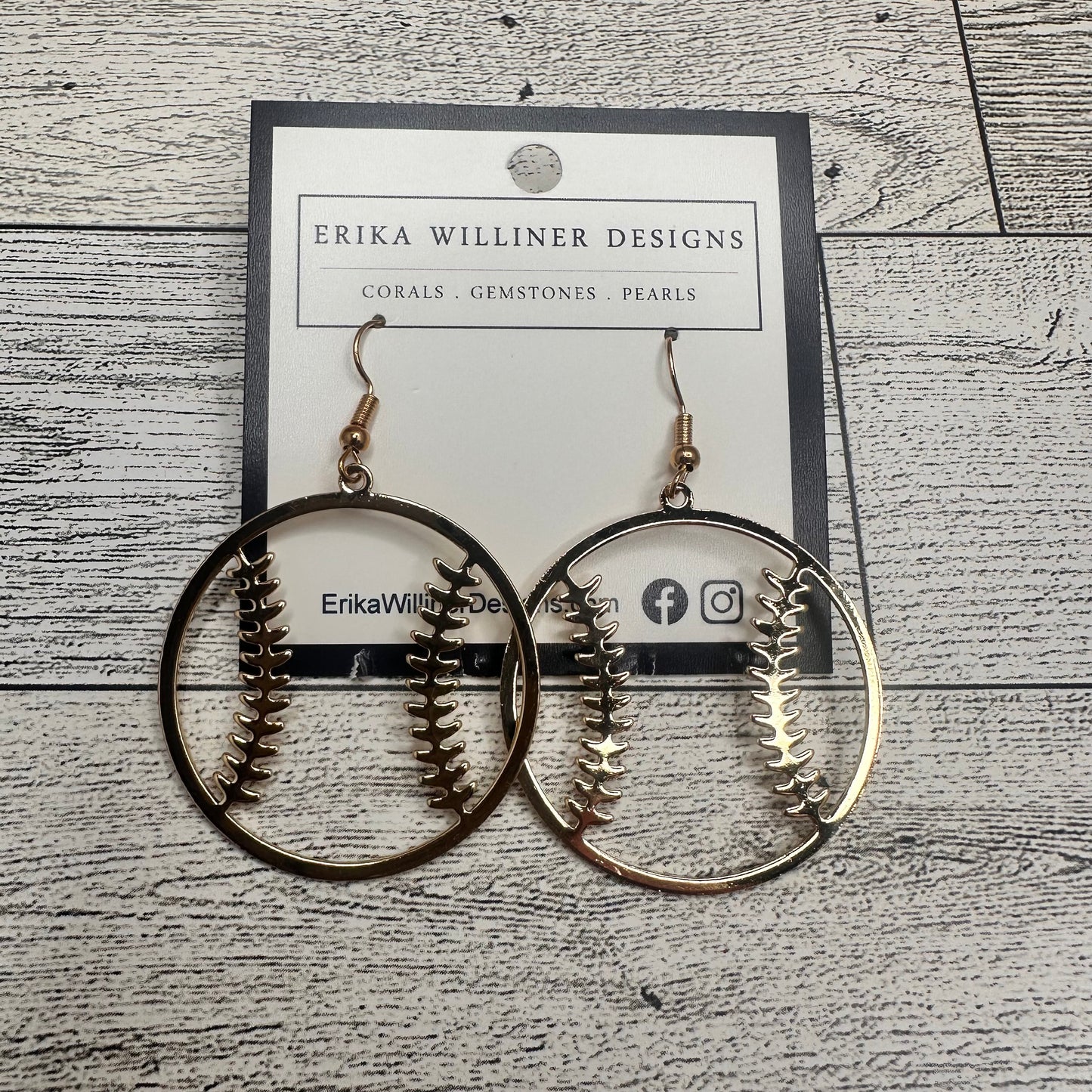 Golden Baseball Cut Out Earrings | Erika Williner Designs