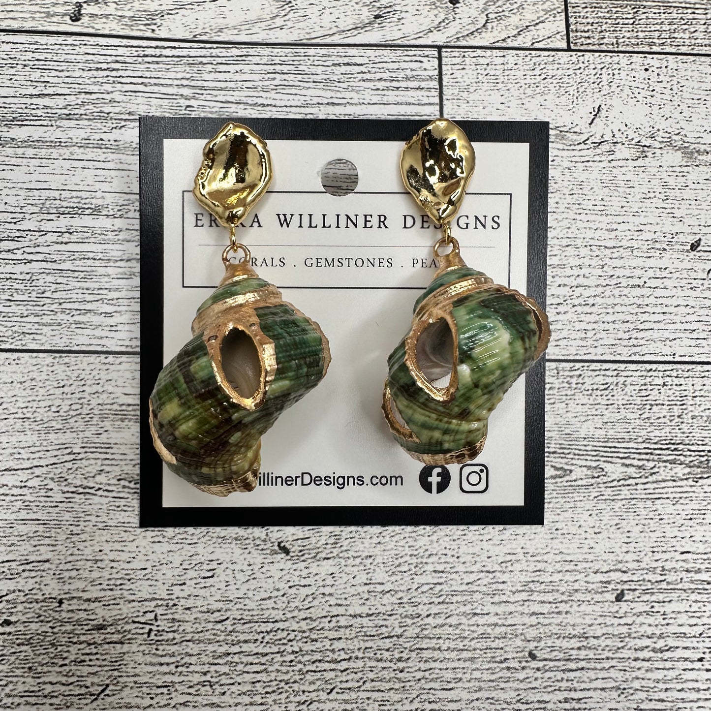 Green Turbo Shell earrings with Gold Post | Erika Williner Designs