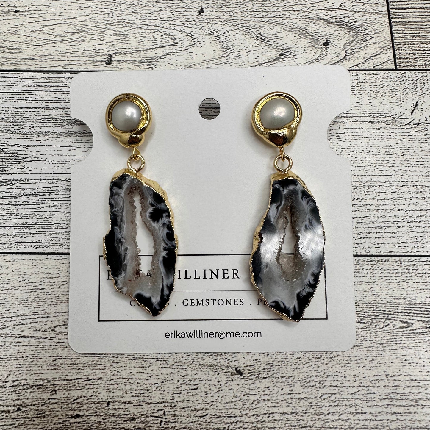Agate Druzy Drop Earring with Gold and Pearl Post | Erika Williner Designs