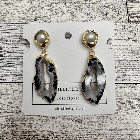 Agate Druzy Drop Earring with Gold and Pearl Post | Erika Williner Designs