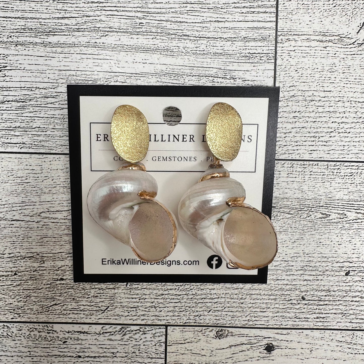 White Turbo Shell with Gold Post | Erika Williner Designs