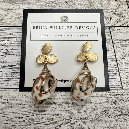 Babylonia Shell Earrings with Flower Stud | Erika Williner Designs