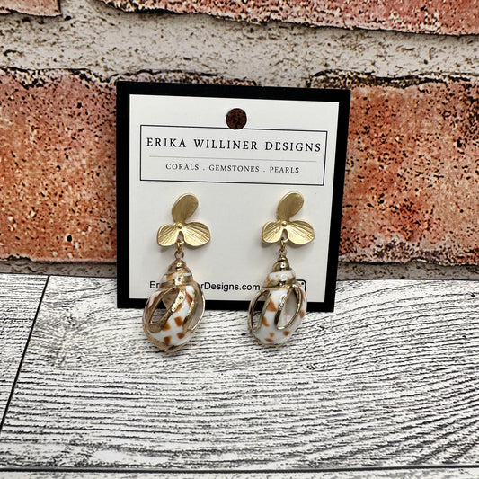 Babylonia Shell Earrings with Flower Stud | Erika Williner Designs