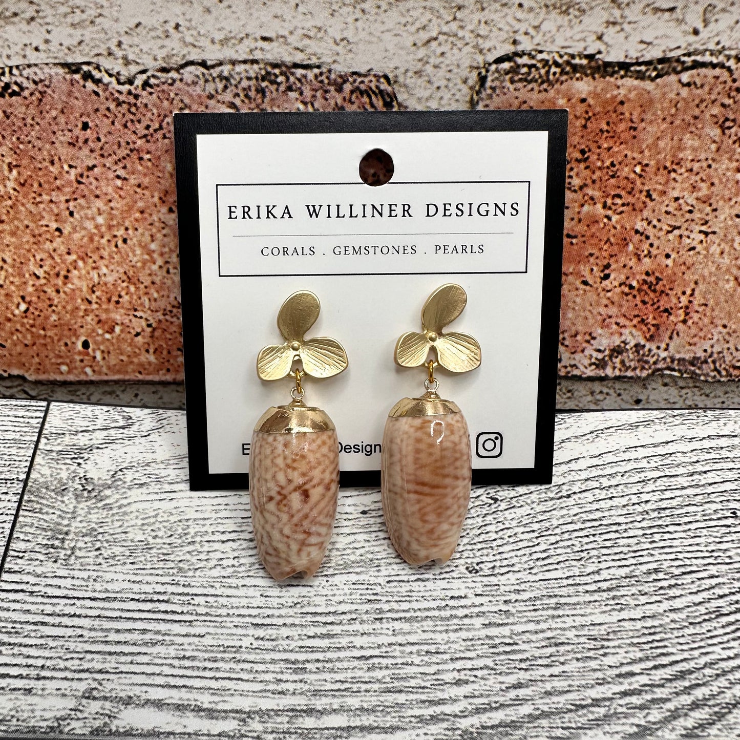 Olive Seashell Earrings with Metal Flower Posts | Erika Williner Designs