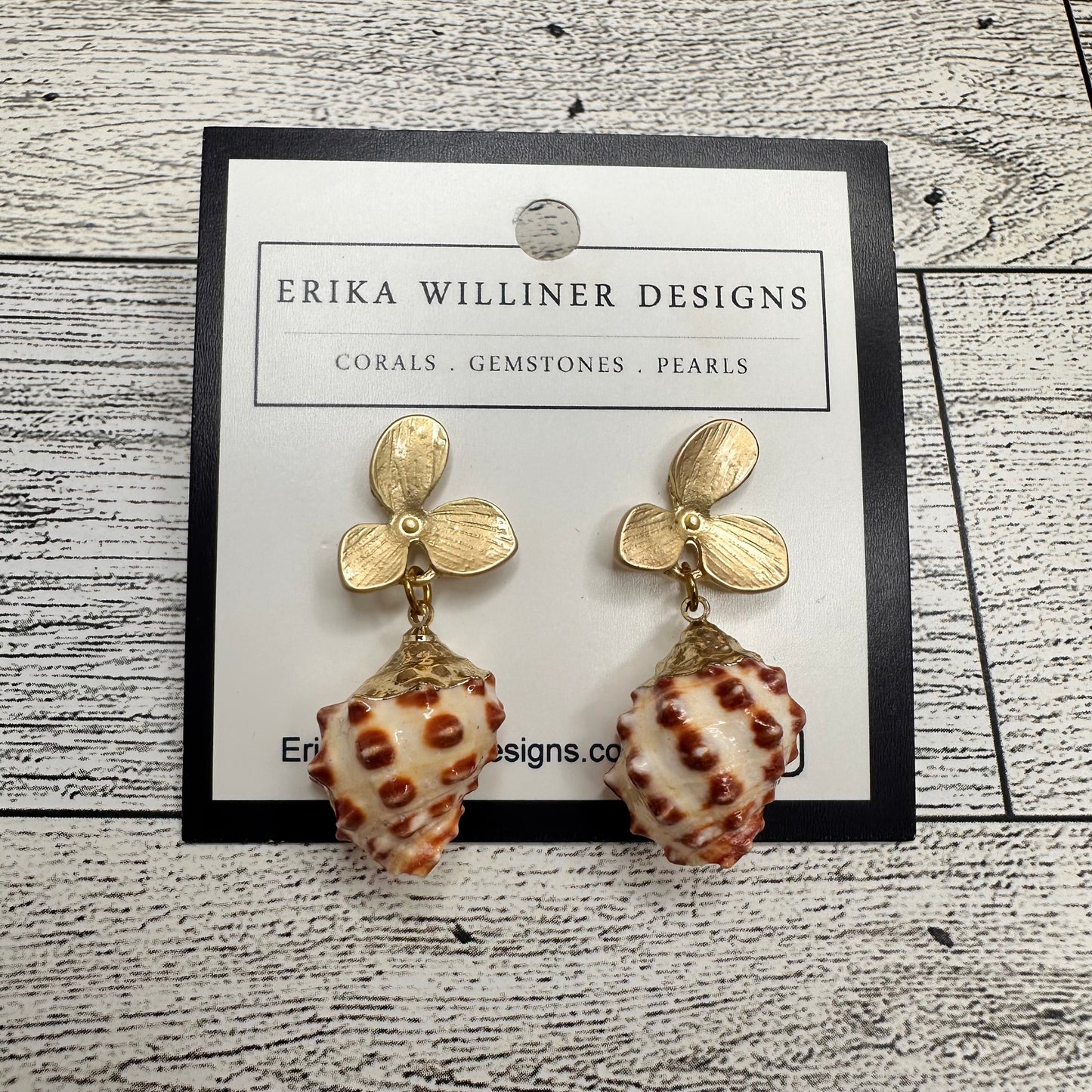 Spiral Shell with Gold Flower Post Earrings | Erika Williner Designs