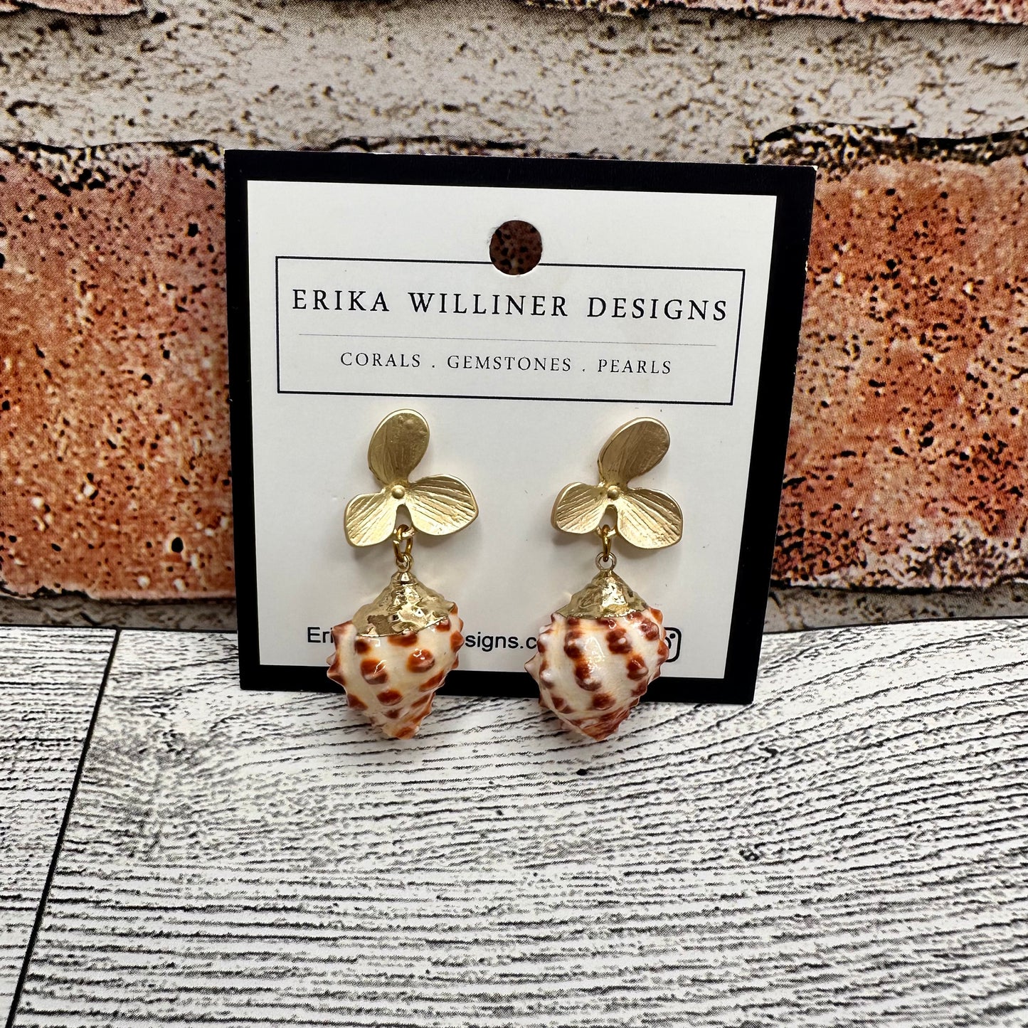 Spiral Shell with Gold Flower Post Earrings | Erika Williner Designs