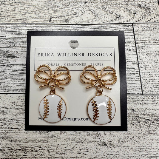 Enamel Baseball Earrings with Gold Ribbon Post | Erika Williner Designs
