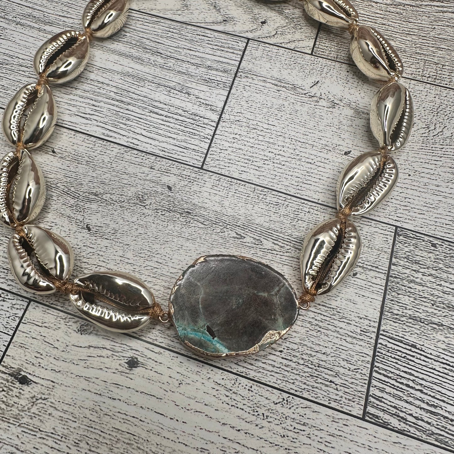 Gold Cowry Shells Necklace with Turquoise connector | Erika Williner Designs