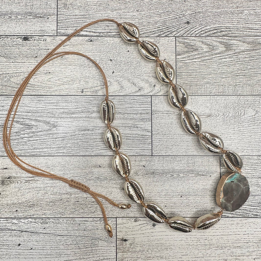 Gold Cowry Shells Necklace with Turquoise connector | Erika Williner Designs