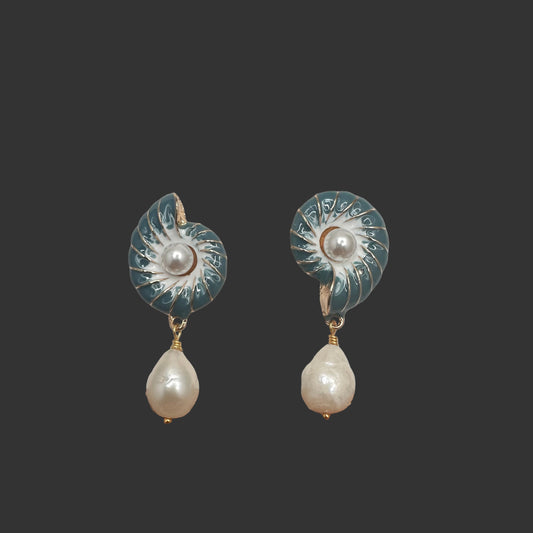 Enamel Nautilus with Baroque Pearl Earrings | Erika Williner Designs