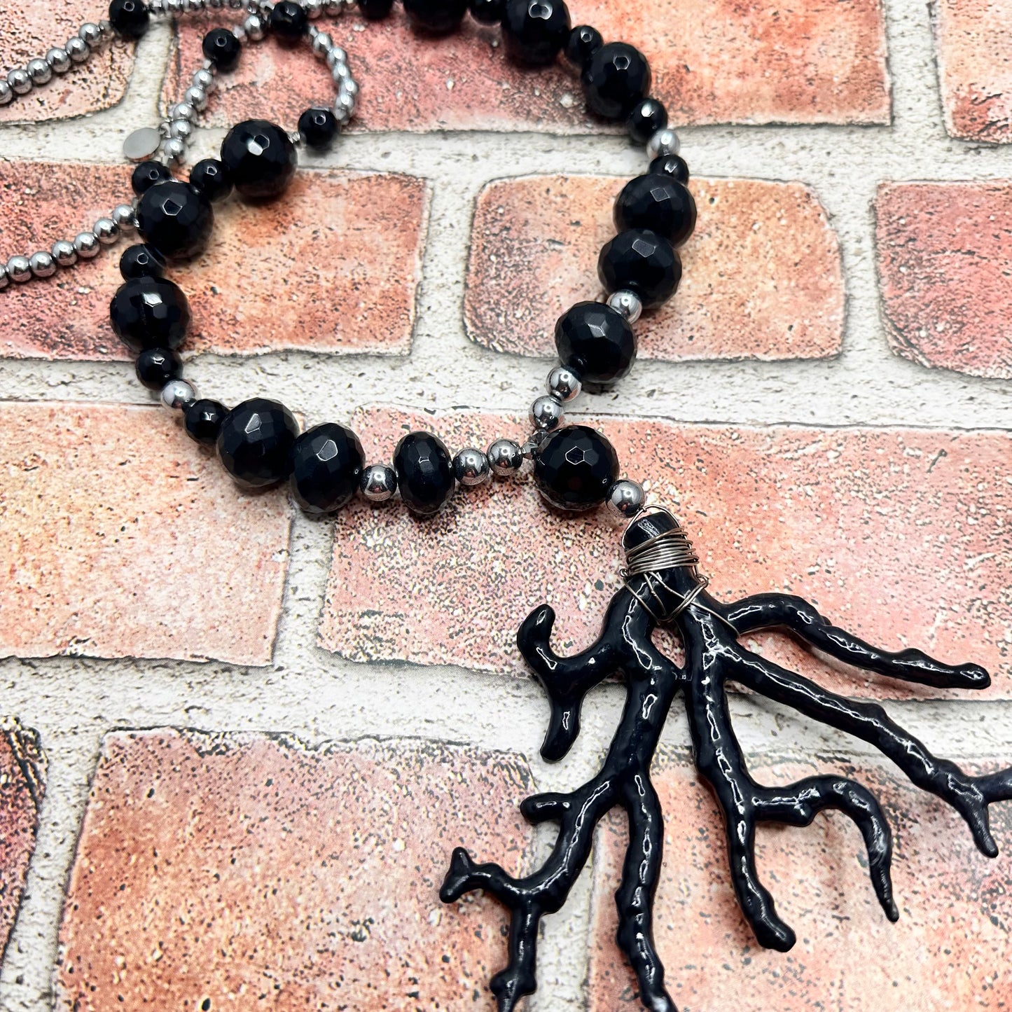 Black Agates and Stainless Steel Necklaces with Black Coral Pendant | Erika Williner Designs