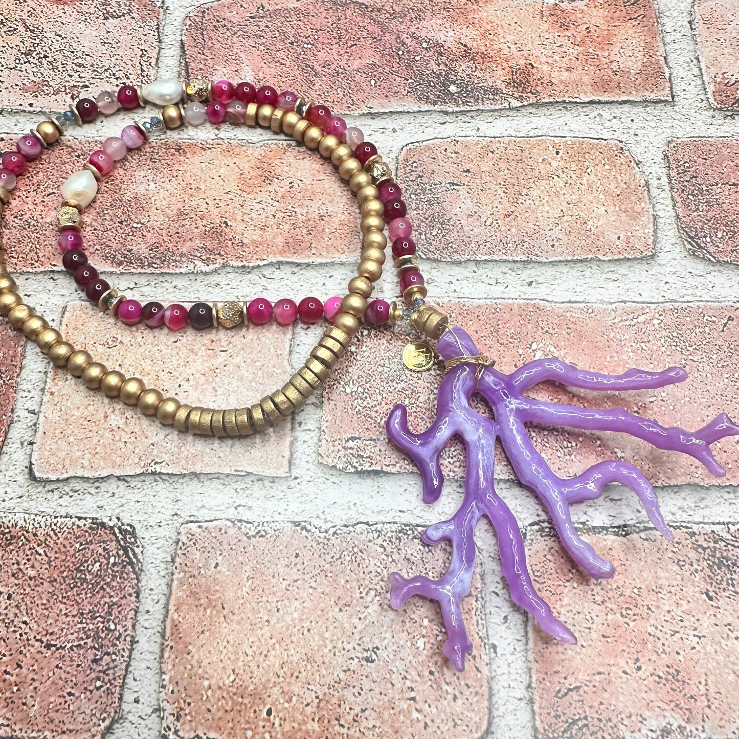 Pink Agates and Violet coral Pendant Necklace | Erika Williner Designs