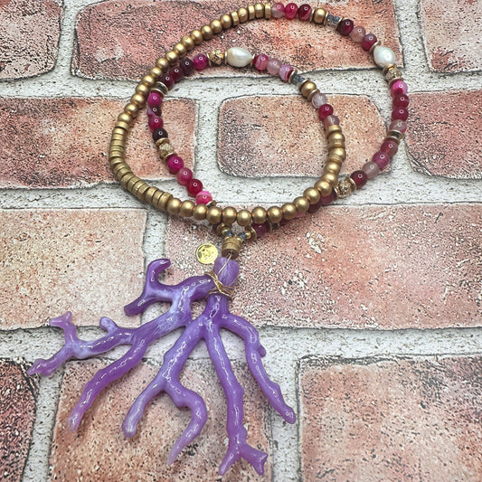 Pink Agates and Violet coral Pendant Necklace | Erika Williner Designs
