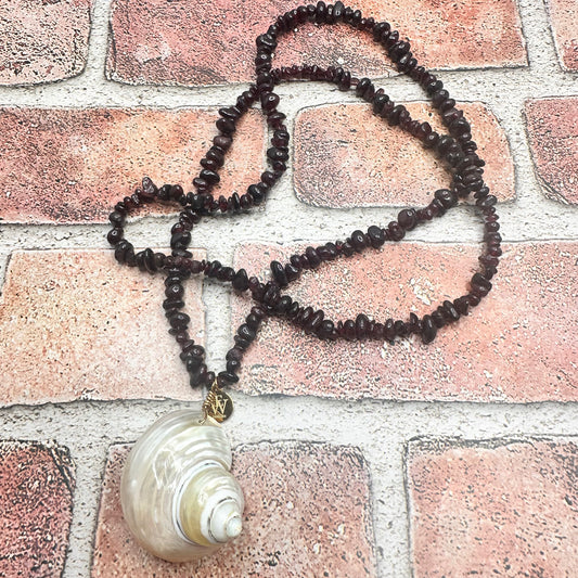 Garnet Strand with Polished shell Pendant | Erika Williner Designs