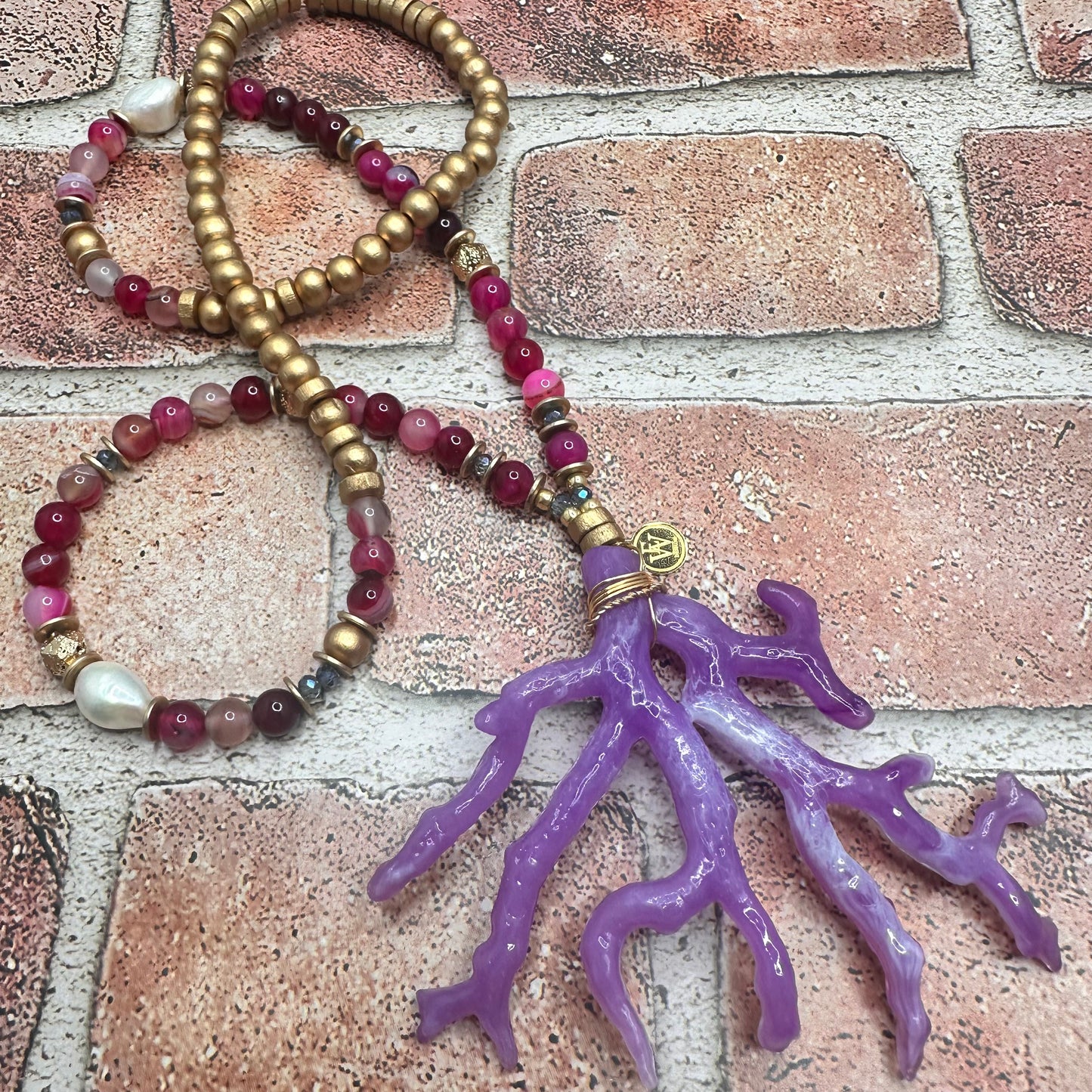 Pink Agates and Violet coral Pendant Necklace | Erika Williner Designs