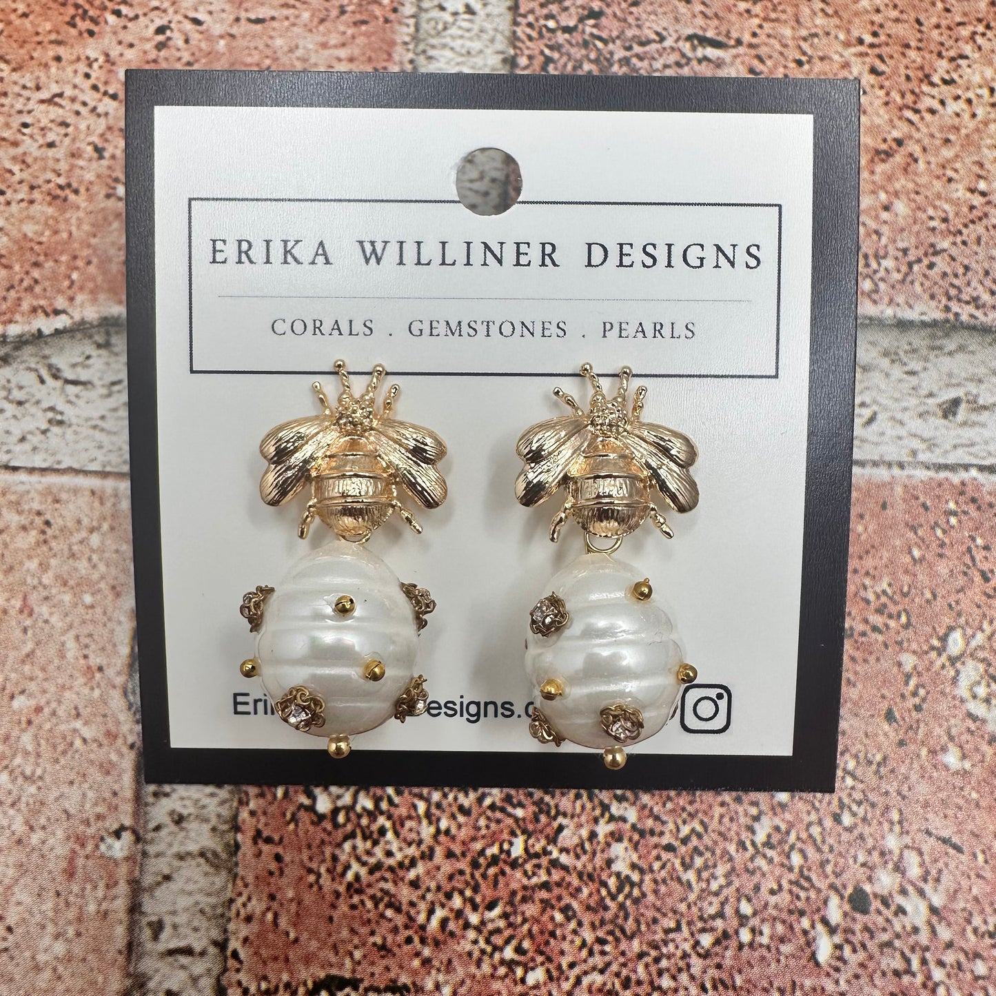 Gold Bee Stud Earrings with Pearl Beehive | Erika Williner Designs