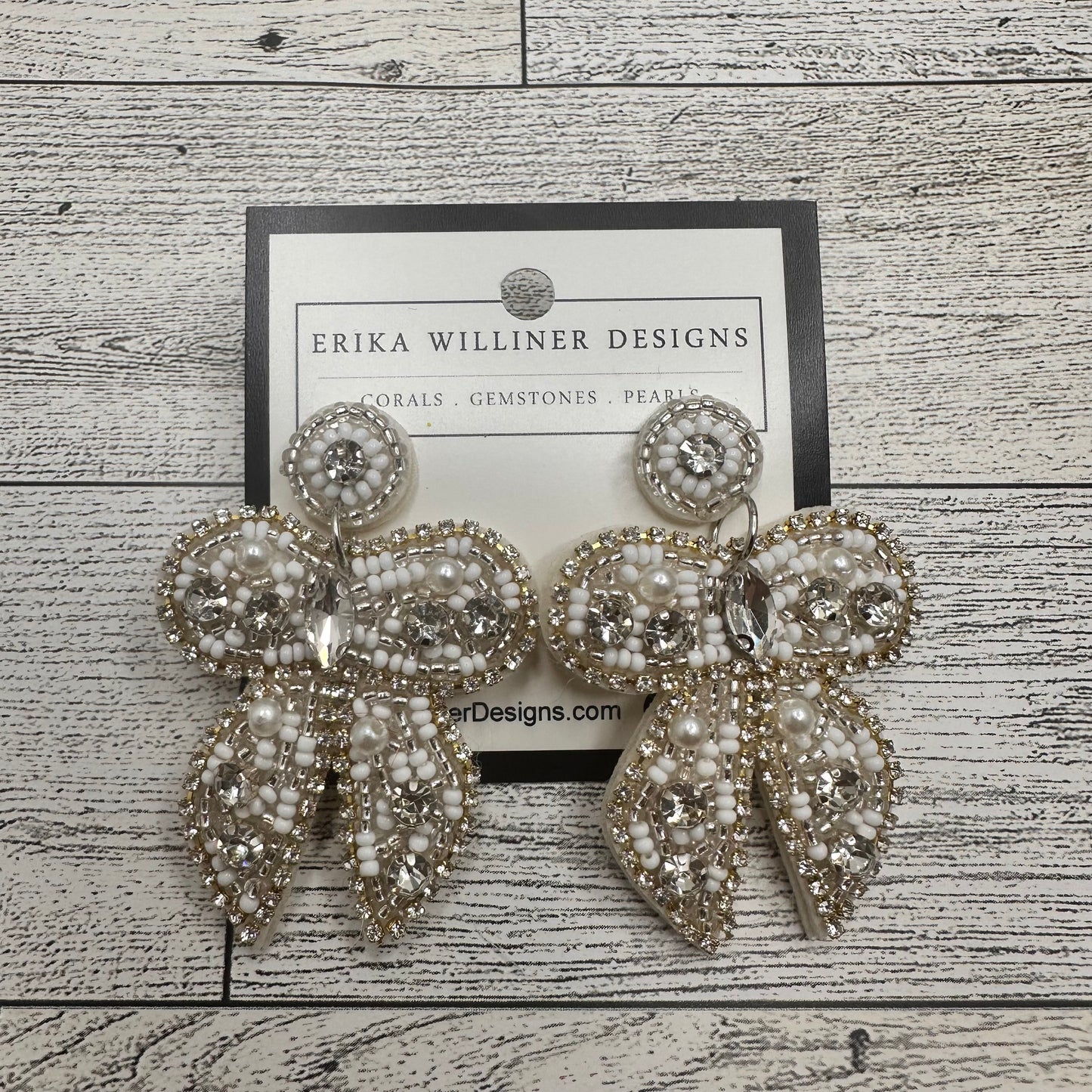 Beaded White Bows | Erika Williner Designs