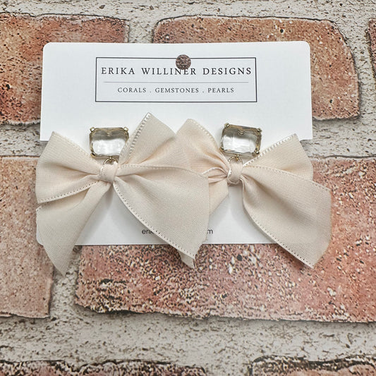 Bow Ribbon With Crystal Gemstone Pushback Earrings | Erika Williner Designs