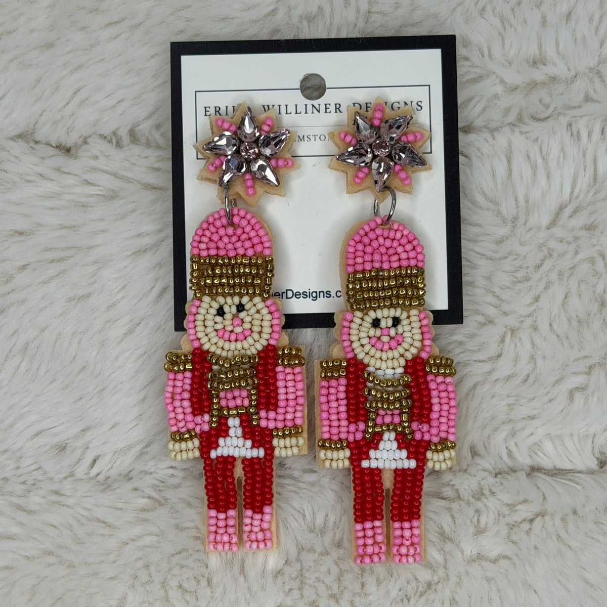 Pink Beaded Nutcracker Earrings  | Erika Williner Designs