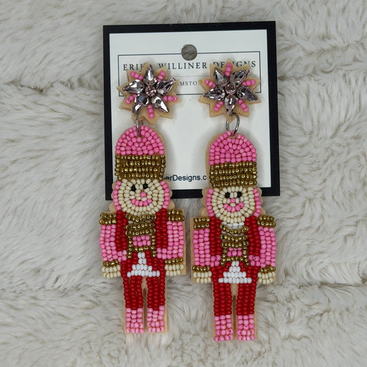 Pink Beaded Nutcracker Earrings  | Erika Williner Designs