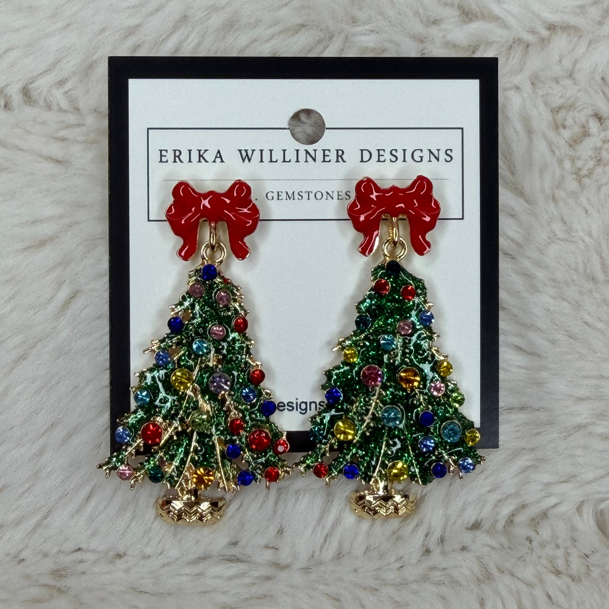 Christmas Tree Earrings with Red Enamel Bow | Erika Williner Designs