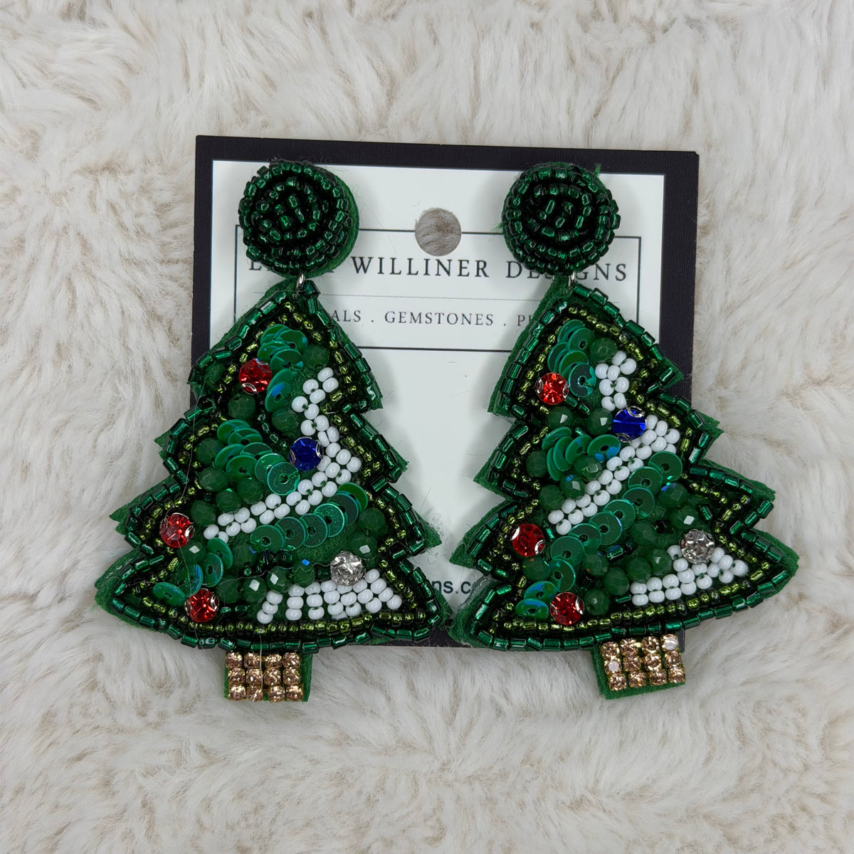 Green Beaded Christmas Tree Earrings | Erika Williner Designs