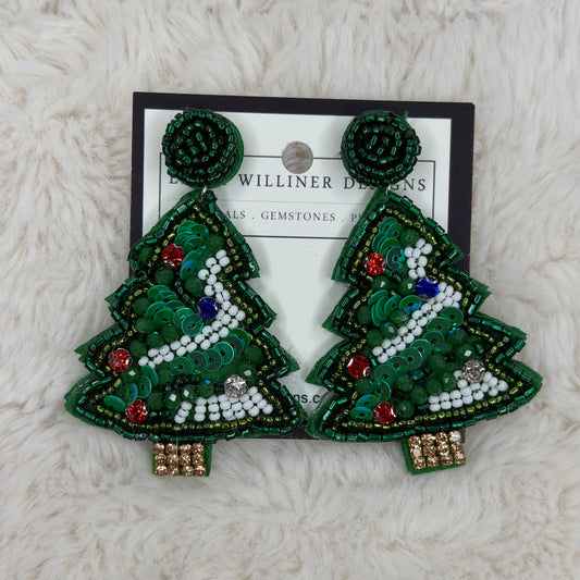 Green Beaded Christmas Tree Earrings | Erika Williner Designs