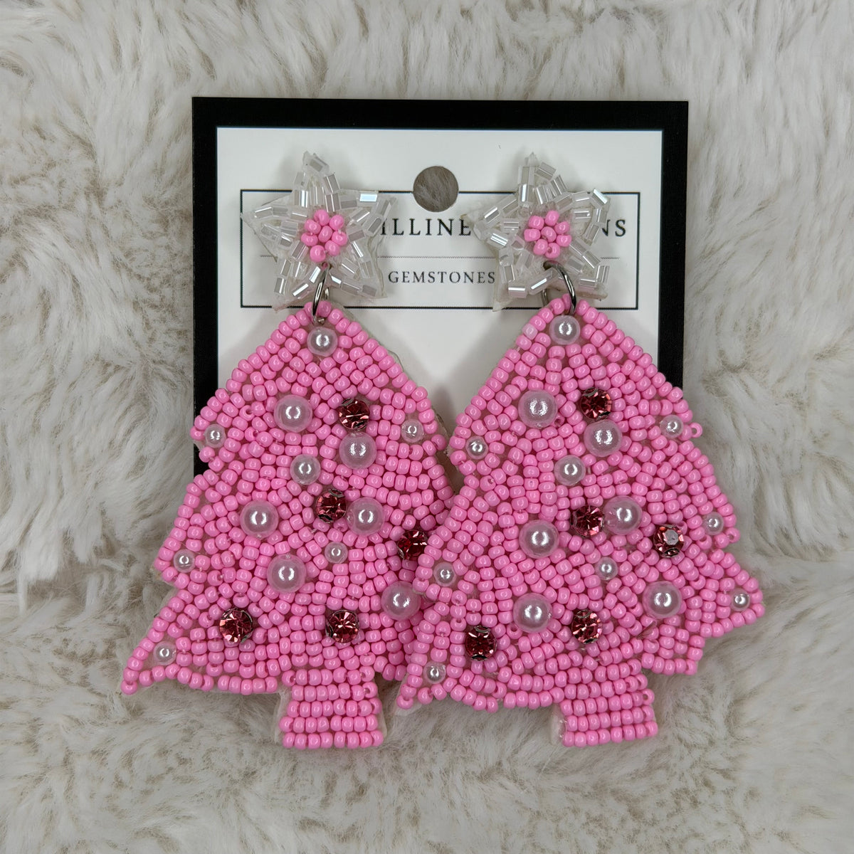Pink Beaded Christmas Tree Earrings | Erika Williner Designs