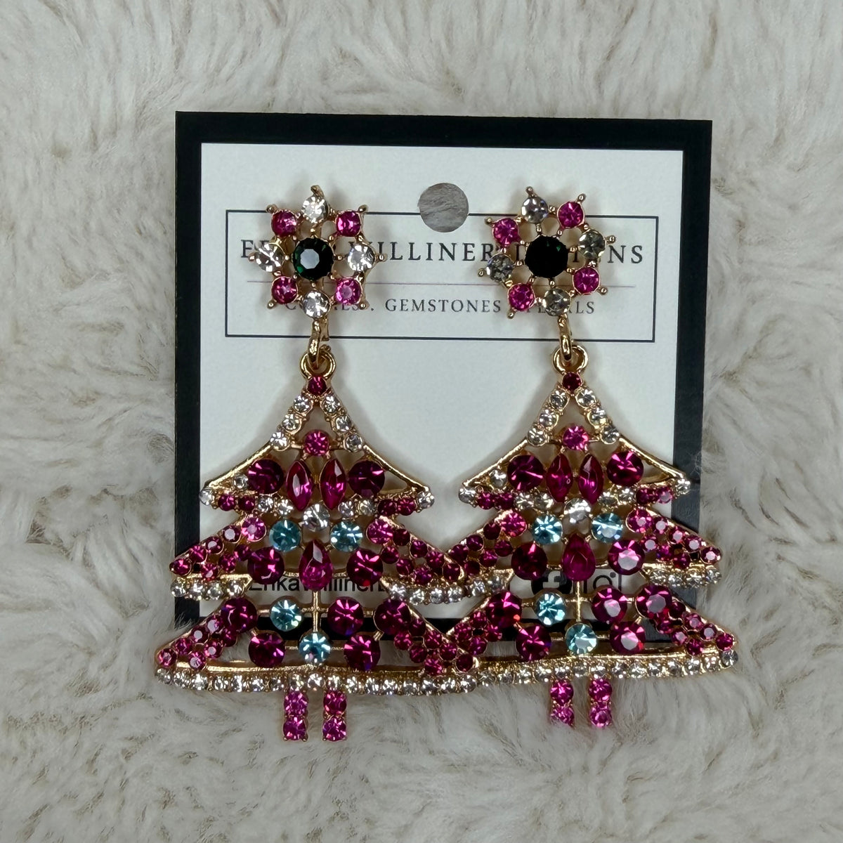 Pink Sparkly Christmas Tree Earrings | Erika Williner Designs
