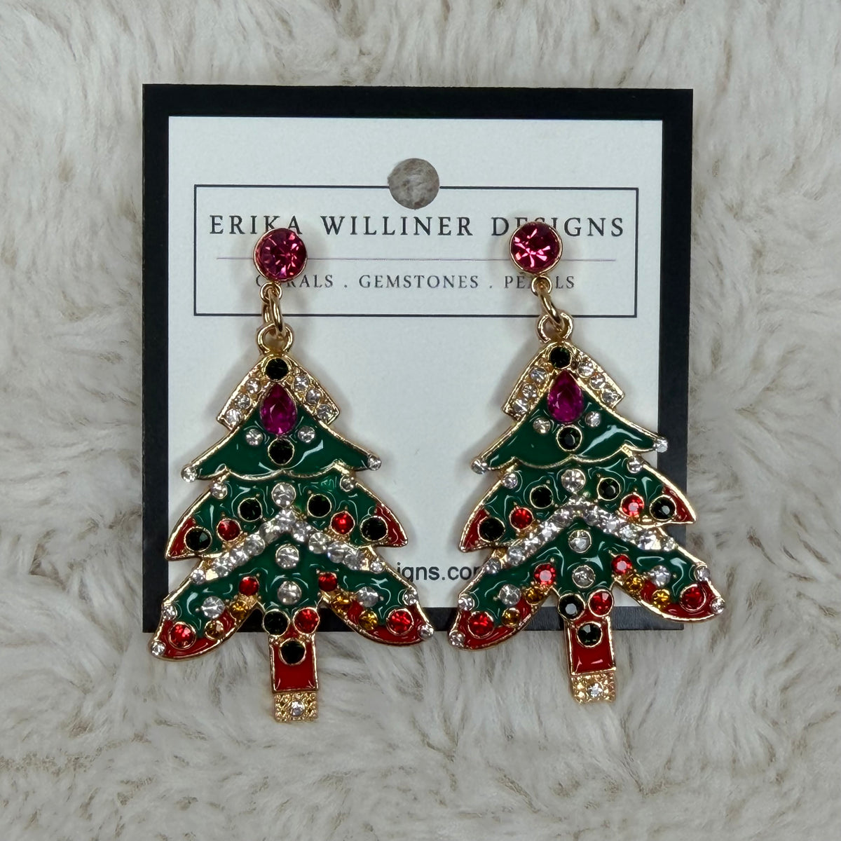 Green and Red Sparkly Christmas Tree Earrings | Erika Williner Designs