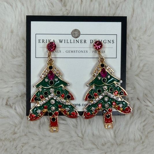 Green and Red Sparkly Christmas Tree Earrings | Erika Williner Designs