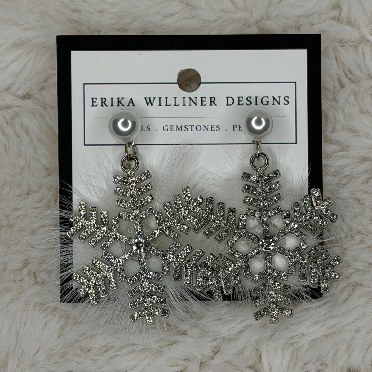 Furry and Sparkly Snowflake Earrings | Erika Williner Designs