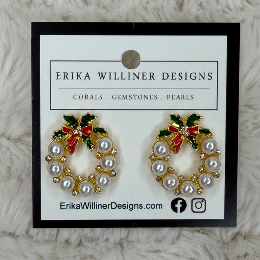 Christmas Wreath Earrings With Pearls | Erika Williner Designs