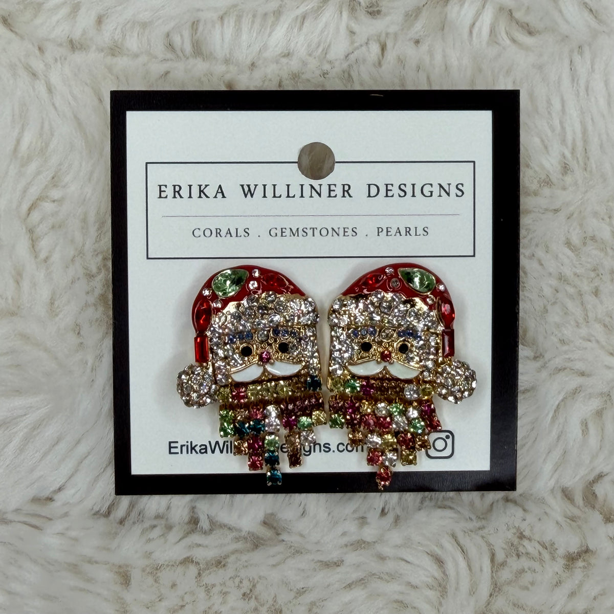 Sparkly Santa with Multicolor Bear Earrings | Erika Williner Designs