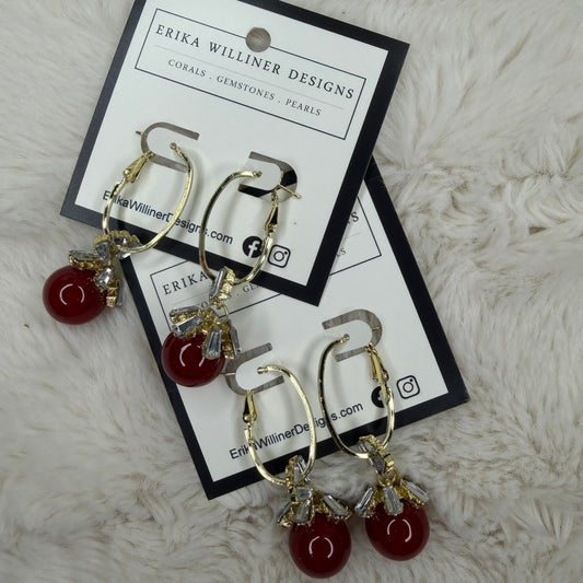 Red Christmas Ornamental with Cubic Zircon Hoop Earrings| Erika Williner Designs