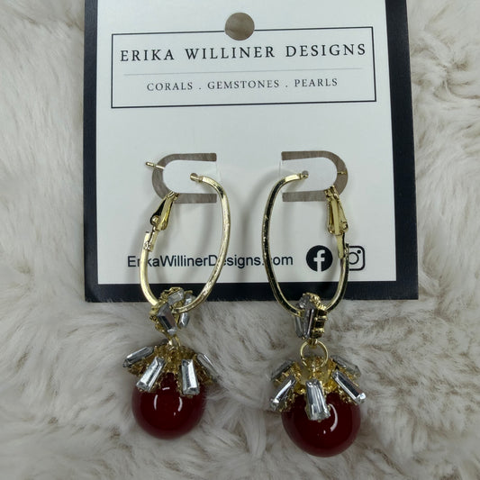 Red Christmas Ornamental with Cubic Zircon Hoop Earrings| Erika Williner Designs