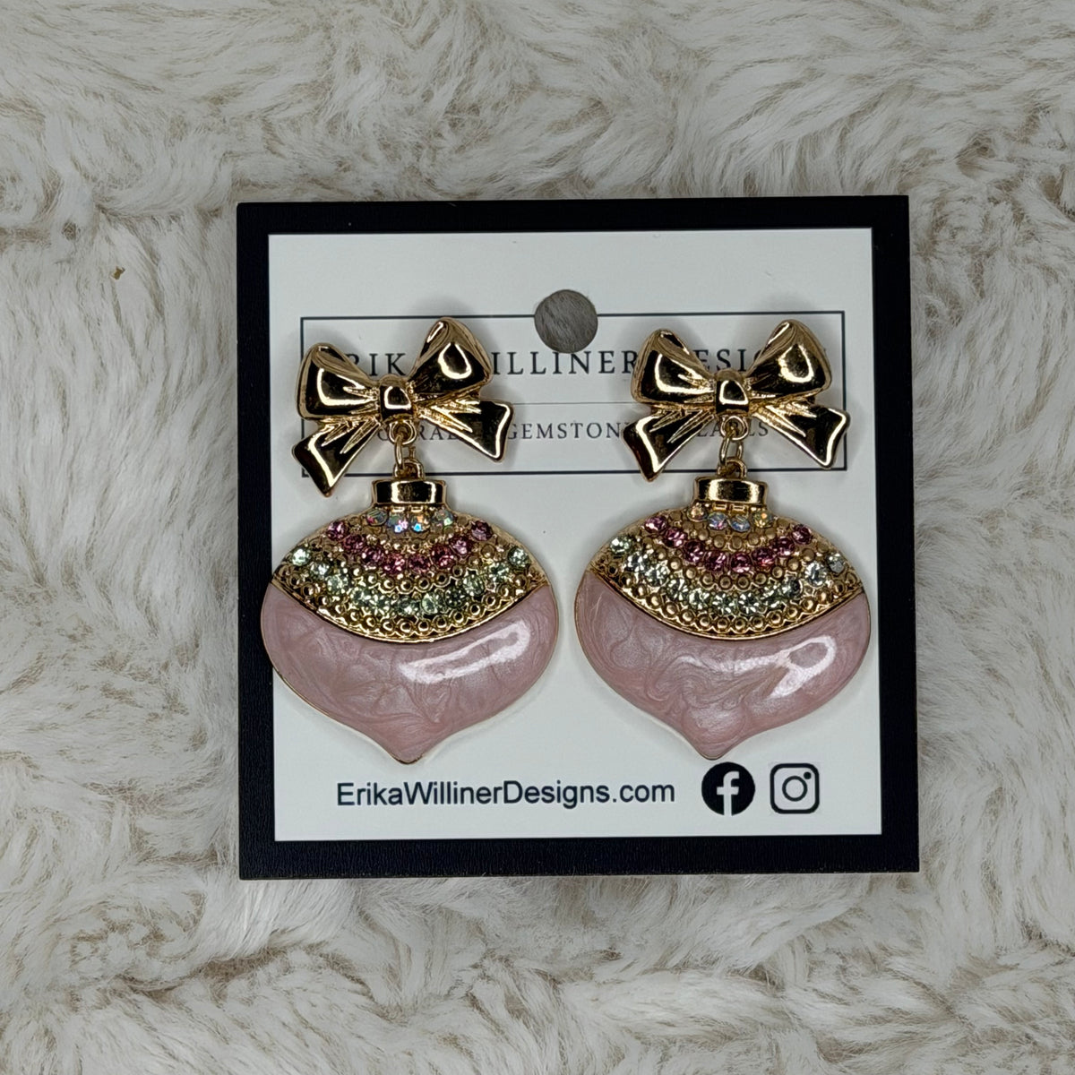 Pink Enamel Christmas Ornament Earrings | Erika Williner Designs