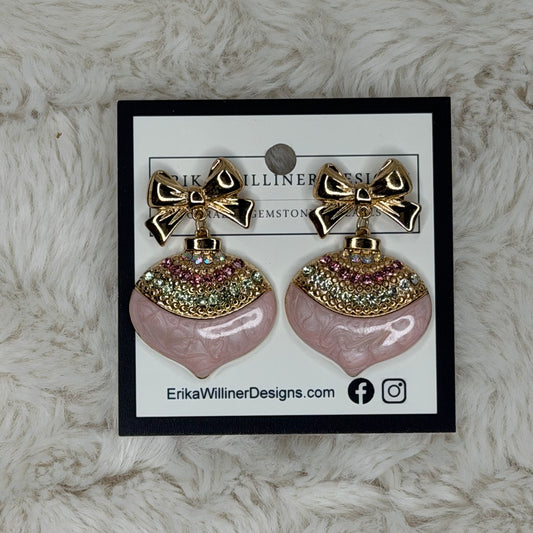 Pink Enamel Christmas Ornament Earrings | Erika Williner Designs