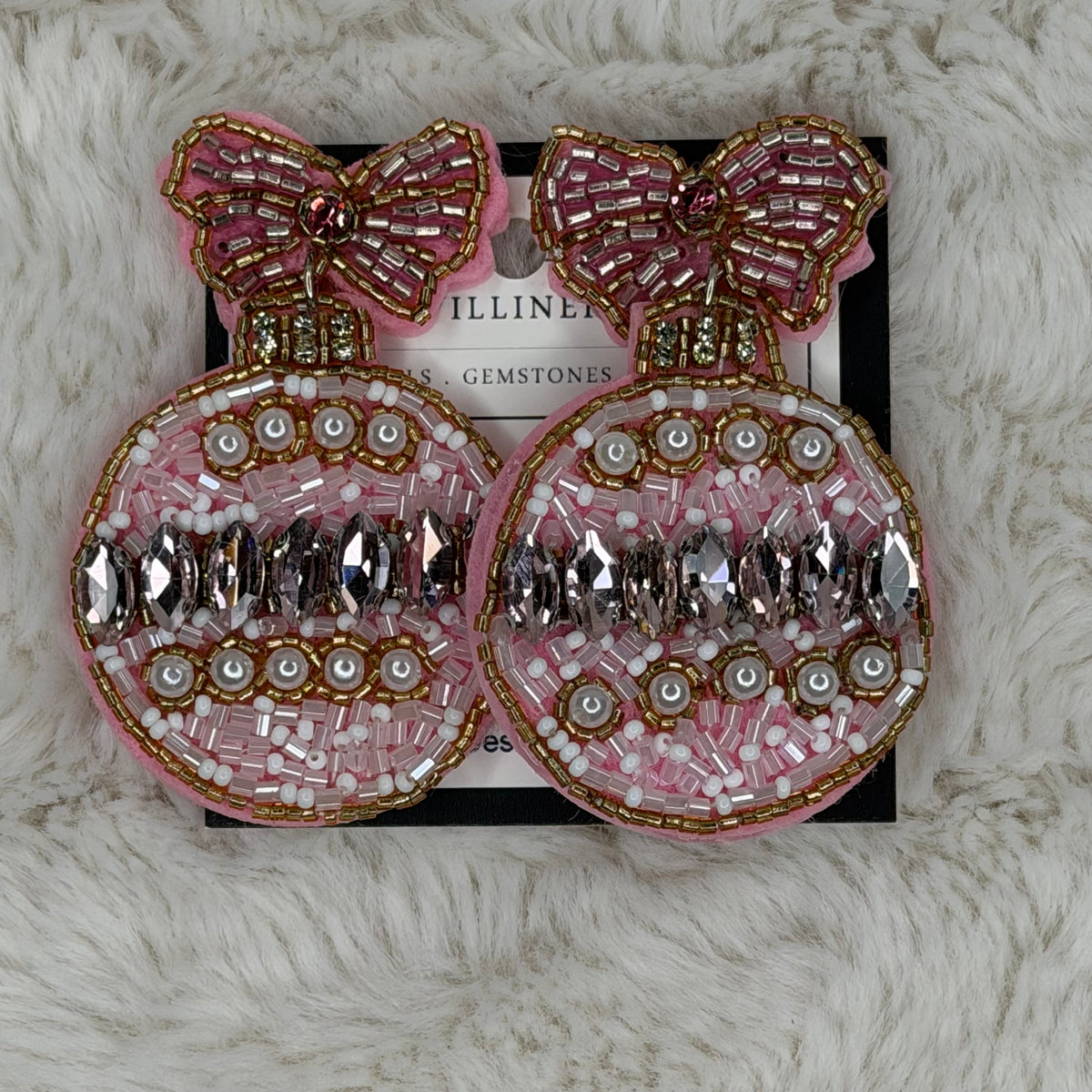 Pink Beaded Christmas Ornament Earrings | Erika Williner Designs